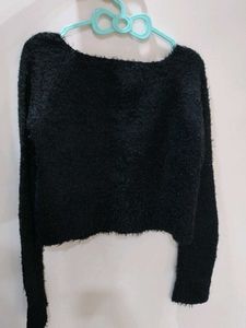 Black Furr Korean Crop Top
