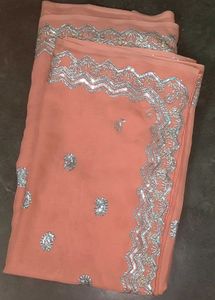 Peach Saree Without Blouse Piece