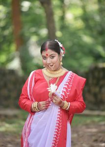 Bengali Saree,Red Border White Saree