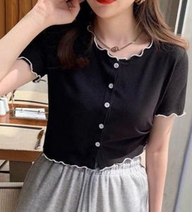 Black Ruffle Trim Button-Up Top