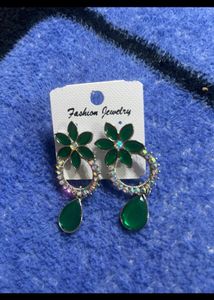 Elegant Green And White Stones Earring #114