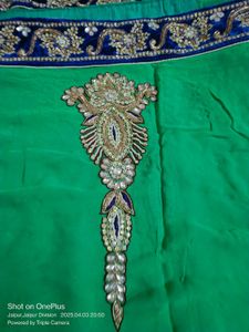 Green Saree with Navy Velvet Border