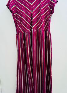 Fit And Flare Midi Striped Cotton Maroon Dress