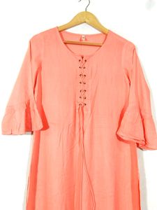Bell Sleeve Coral Kurti