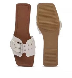 White Buckle Slide Sandals
