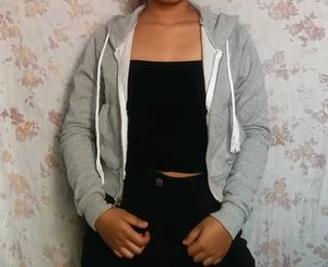 Gray Cropped Zip-Up Hoodie