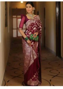 Elegant Maroon Banarasi Saree