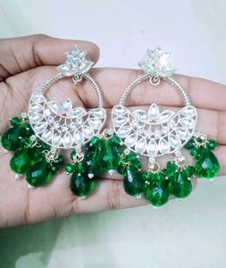 Green Kundan Chandbali Earrings