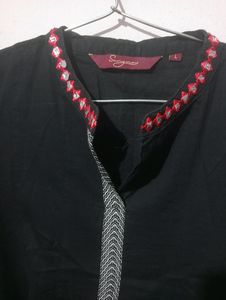 A-line Black Cotton Long Kurti