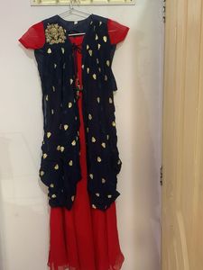 red umbrella long gown with designer cap full part