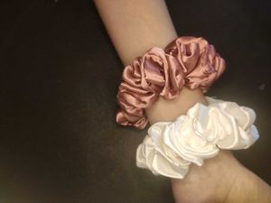 Satin Scrunchie Set ( White And Pink )