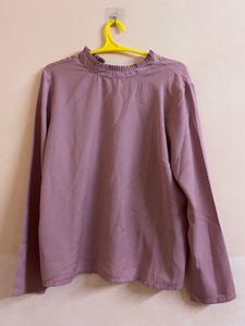 Elegant Mauve/onion Ruffle Neck Top