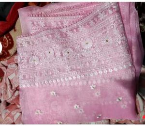 Elegant Pink Organza Saree it is stiched