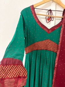 Green &amp; Maroon Anarkali Kurta Set