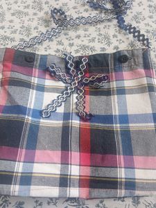 Plaid Tote Bag with Lace Detail