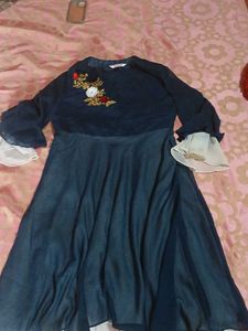 a gown with georgette fabric blue nd white colour