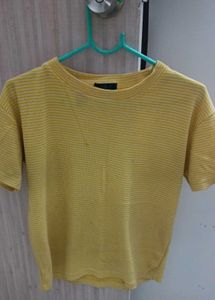 Yellow Tshirt With White Strips And Round Neck