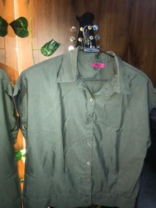 Olive Green Short Sleeve Blouse