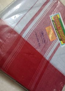 traditional cotton saree - red &amp; white