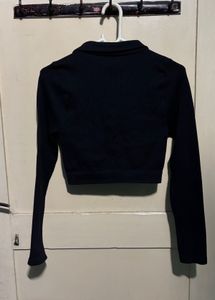 ✨ PrettyLittleThing Black Ribbed Crop Top (Size L)