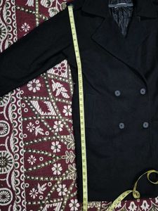 Black Wool Blend Double Breasted Coat