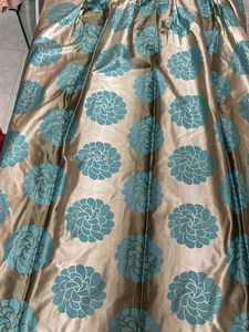 Printed Beige And Blue 2pc  Curtain Set