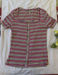 Striped Button-Up Tee