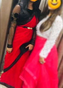 Beautiful Red Saree With Black Border