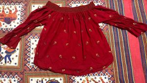 ❤️✨Chic Red Off-Shoulder Boho Crop Top