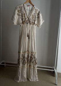 Ruffled Tiered detail BOHO Maxi with gold thread