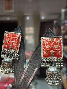 Square Red Jhumka Earrings