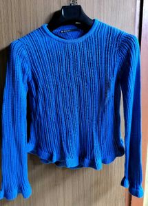 Blue knit, chic crochet top/shrug.