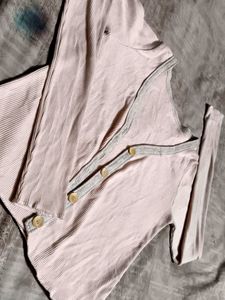 Cute Peach Color Top With Long Sleeves