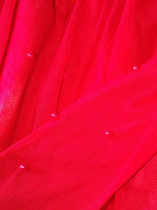 Red Tulle Long Sleeve Top