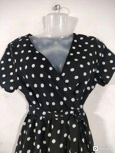 Urbanic Black Polkadot Print Western Dress (Women)