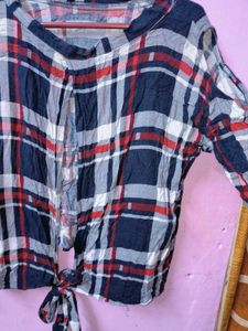 Checkered Tie-Front top