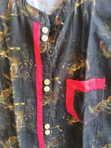 Black Printed Kurta with front pocket