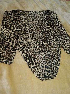 Leopard Print Ruched Blouse
