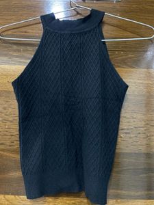 Black Knit Mock Neck Tank Top