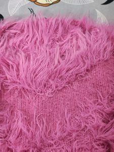 Pink Faux Fur Cropped Sweater