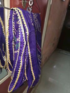 Purple Bandhej Saree With Golden Border