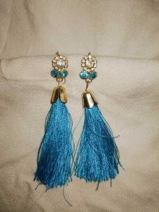 Blue Tassel Dangle Earrings