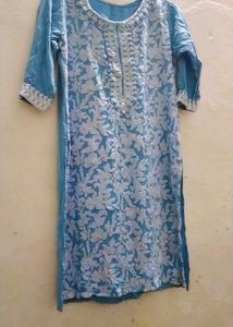Beautiful Sky Blue Embroidered Kurti