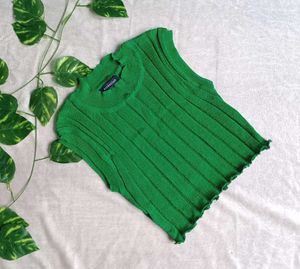 Green Ribbed Knit Sleeveless Top