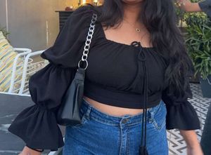 Black Puff Sleeve Crop Top