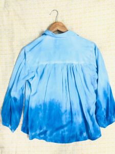 Blue Tie-Dye Button-Up Top
