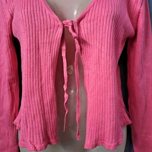 Pink Tie-Front Cardigan