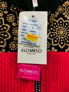 Elegant Peach &amp; Black Embroidered Kurta