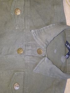 Olive Green Crop Denim Jacket