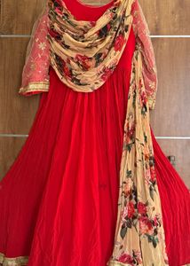 Red Floral Dupatta Anarkali